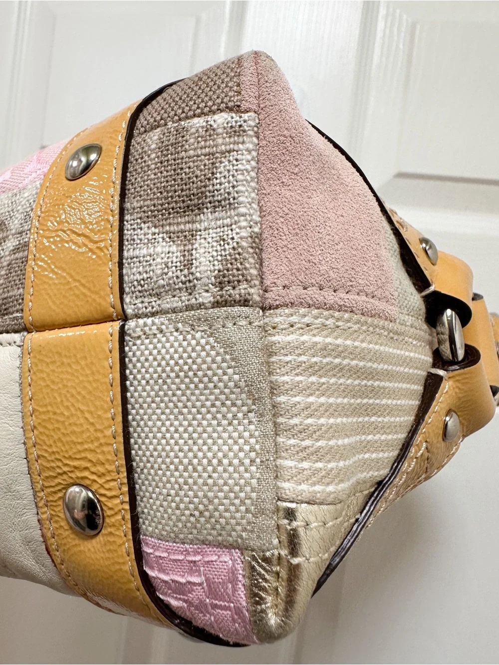 Coach Carly Medium Hobo Bag Signature Patchwork Pink Multi